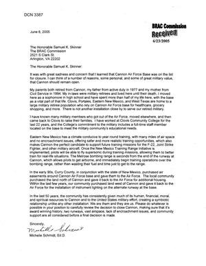 Letter from Michelle Schmidt to the Commission  Regarding Cannon AFB