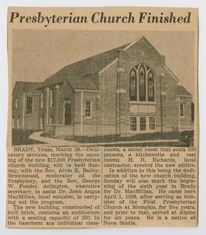 [Clipping: Presbyterian Church Finished]