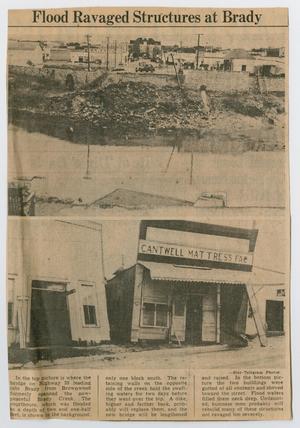 Primary view of object titled '[Clipping: Flood Ravaged Structures at Brady]'.