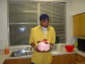 Photograph: [Student holding strawberry cake]