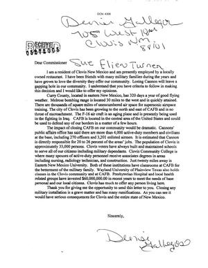 Letter from Denise Gallegos to Commissioner Sue Ellen Turner