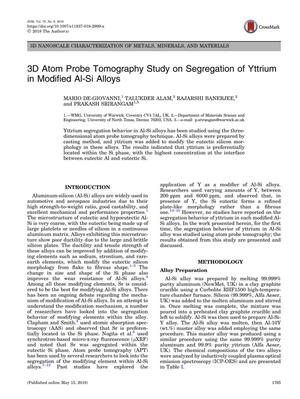 3D Atom Probe Tomography Study on Segregation of Yttrium in Modified Aluminum-Silicon Alloys