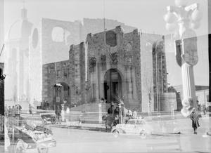 [Photograph of buildings, double exposure]