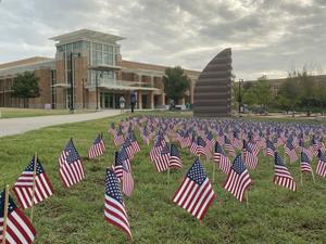 Primary view of object titled '[9/11 memorial on UNT Union lawn]'.