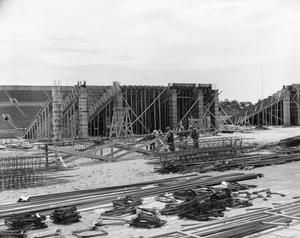 [Photograph of the construction of the Amon G. Carter Stadium]