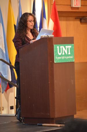 [Woman speaking at 2013 La Raza ceremony]