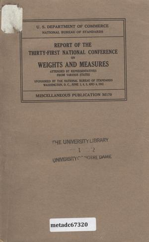 Report of the Thirty-First National Conference on Weights and Measures, 1941
