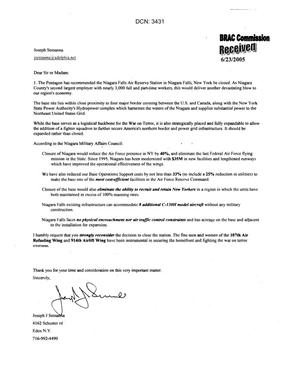 Letter from Joseph J. Sessannain support of Niagara Falls ARS