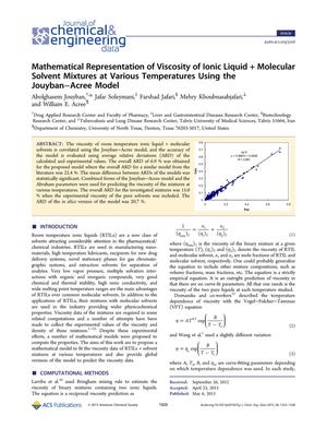 Mathematical Representation of Viscosity of Ionic Liquid + Molecular Solvent Mixtures at Various Temperatures Using the Jouyban-Acree Model