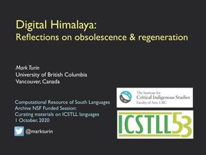 Primary view of object titled 'Digital Himalaya: Reflections on obsolescence & regeration'.