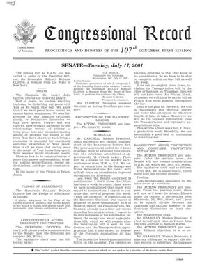 Primary view of object titled 'Congressional Record: Proceedings and Debates of the 107th Congress, First Session, Volume 147, Part 10'.
