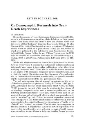 Letter to the Editor: On Demographic Research into Near-Death Experiences