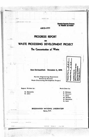 Progress Report on Waste Processing Development Project: The Concentration of Waste