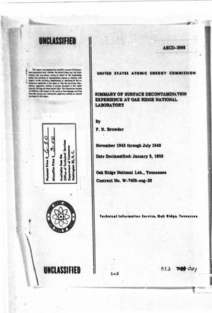 Summary of Surface Decontamination Experience at Oak Ridge National Laboratory: November 1943 Through July 1948