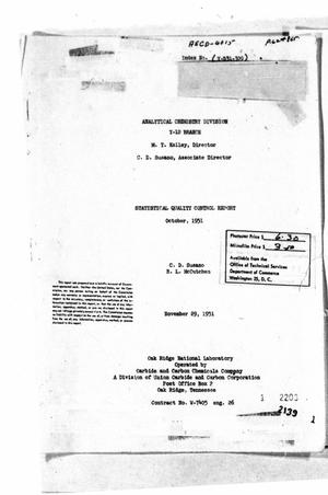 Statistical Quality Control Report : October, 1951