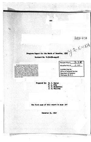Primary view of object titled 'Progress Report for the Month of December, 1947 : Contract No. W-38-094-eng-27'.