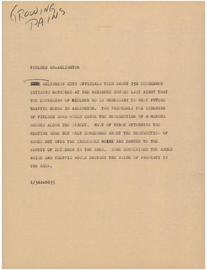 Primary view of object titled '[News Script: Fielder road Arlington]'.
