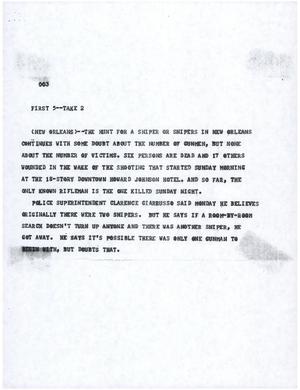 Primary view of object titled '[News Script: Shooting kills 6 and injures 17]'.