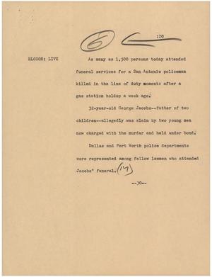 Primary view of object titled '[News Script: Funeral for police officer]'.