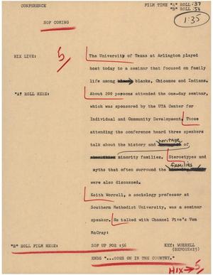 Primary view of object titled '[News Script: Conference]'.