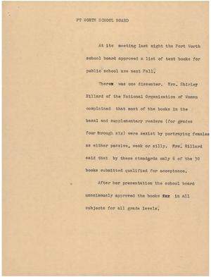 Primary view of object titled '[News Script: Fort worth school board]'.