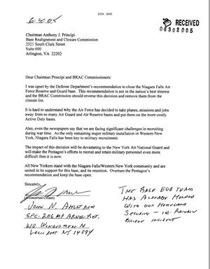 Letter from John N. Ahustrom to the BRAC commission dtd 08 June 2005