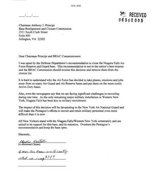 Letter from Phyllis Doxtater to BRAC Commission
