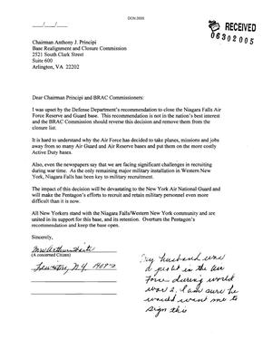 Letter from Mrs. Arthur Haite to the BRAC Commission
