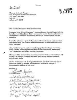 Letter from Lynn M. Squries to the BRAC Commission dtd 2 June 05