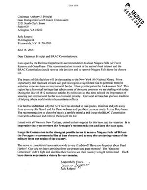 Letter from Judy Szepesi to BRAC Commission dtd 16 June 2005