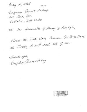 Letter from Virginia Amaro Labay to Cahirman Principi dtd 20 May 2005
