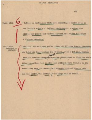 Primary view of object titled '[News Script: Sniper kidnapper]'.