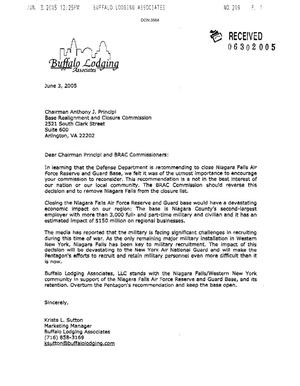 Letter from Krista L. Sutton to the BRAC Commission dtd 3 June 05