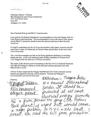 Letter from Margaret Dibben to BRAC Commission