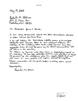 Letter from Rachelle M. Ahlmess Arias to some of the Commissioners dtd 19 May 2005