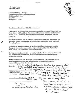 Letter from Myrtle Hannam-Geschwender to BRAC Commission dtd 12 June 2005