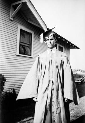 [Photograph of Byrd Williams III in a graduation cap and gown]