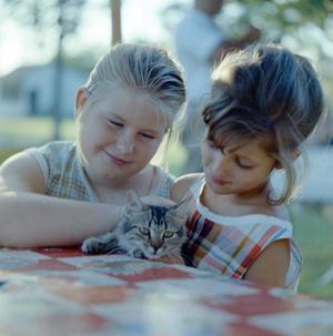 [Pam and an unknown girl with a cat]