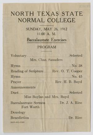 [Commencement Program for North Texas State Normal College, May 26, 1912]