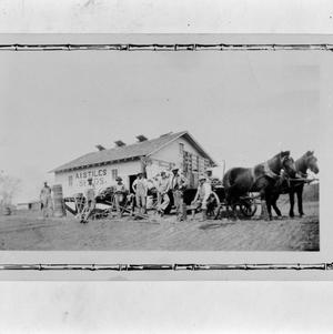 [Photograph of horses pulling a wagon at the Stiles Plant Farm]