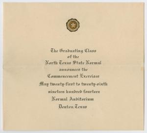 [Commencement Announcement for North Texas State Normal College, May 1914]