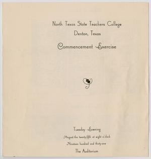 [Commencement Program for North Texas State Teachers College, August 25, 1931]