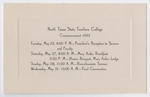 Primary view of object titled '[Commencement Event Program for North Texas State Teachers College, May 1933]'.