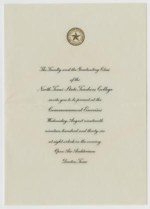 [Commencement Invitation for North Texas State Teachers College Commencement, August 19, 1936]