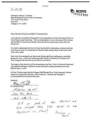 Letter from Venn Yostule to the BRAC Commission dtd 5 June 05