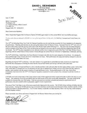 Letter from David L. Dexheimer to BRAC Commission dtd 15 June 2005