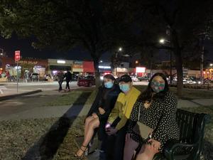 [Students wearing face masks near Fry Street]