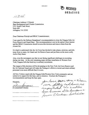 Letter from Caline Heisner to the BRAC Commission dtd 7 June 05