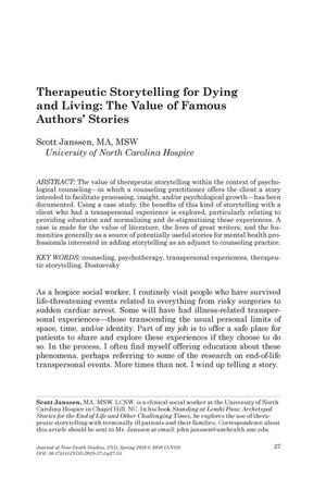 Therapeutic Storytelling for Dying and Living: The Value of Famous Authors' Stories
