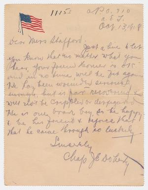 [Letter from Chaplain J. E. Doherty to Miss Shafford, October 13, 1918]